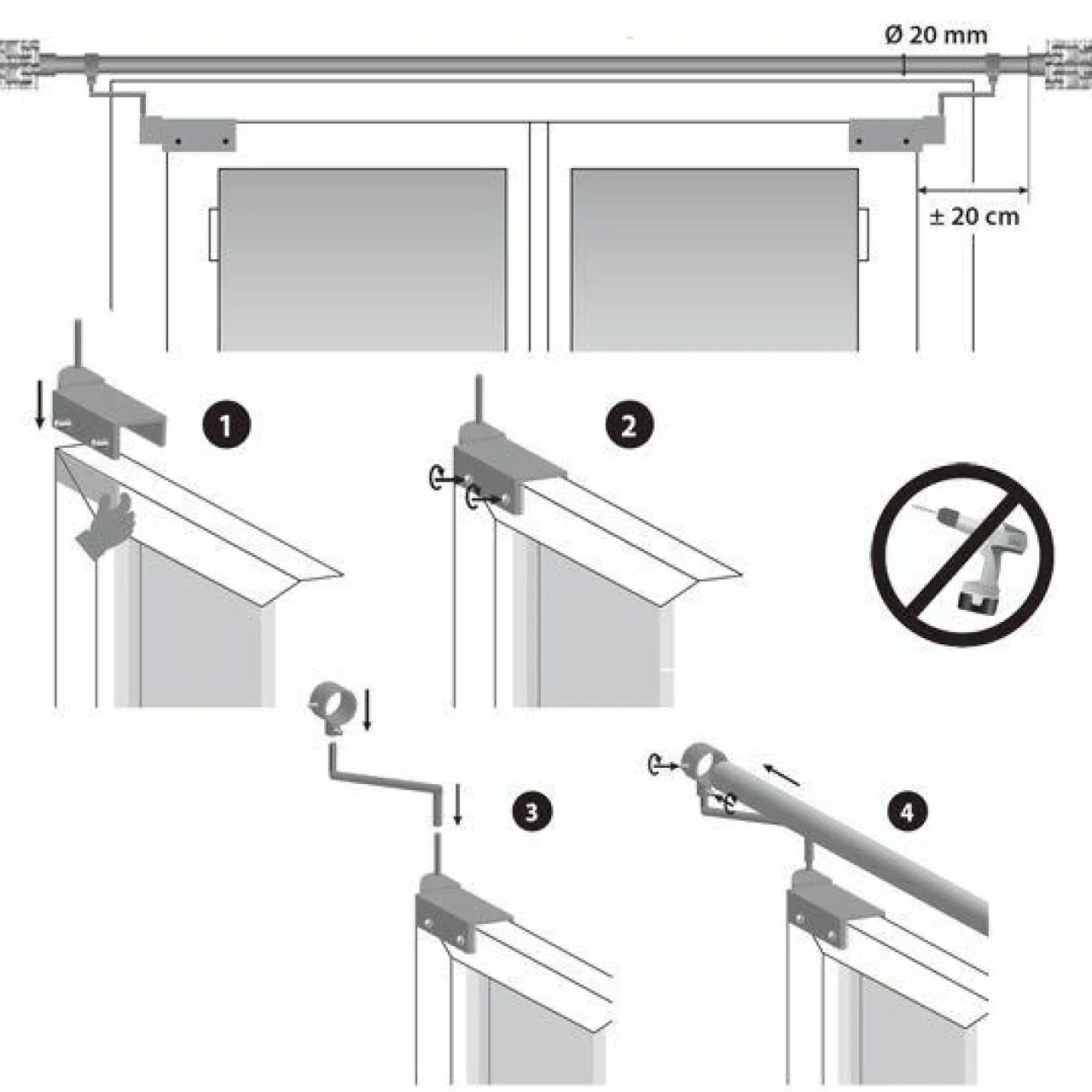 Tringle Voilage Et Support|LUANCE Lot de 2 supports Fix'vit (L180 - D20 mm) Argent