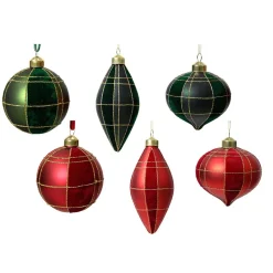 Boule De Noël|KAEMINGK Lot de 12 suspensions de Noël en verre (D80 mm) Velours Rouge et Vert