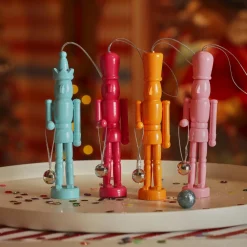 Décoration De Sapin|KAEMINGK Lot de 4 suspensions en bois (H13 cm) Casse-noisette Multicolore