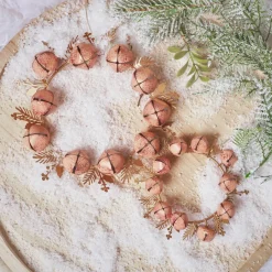 Décoration De Sapin|KAEMINGK Lot de 2 suspensions en métal (D19 cm) Couronne de clochettes et or Rose