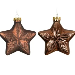 Décoration De Sapin|KAEMINGK Lot de 2 suspensions en verre (H10 cm) Étoiles Céleste Brun café