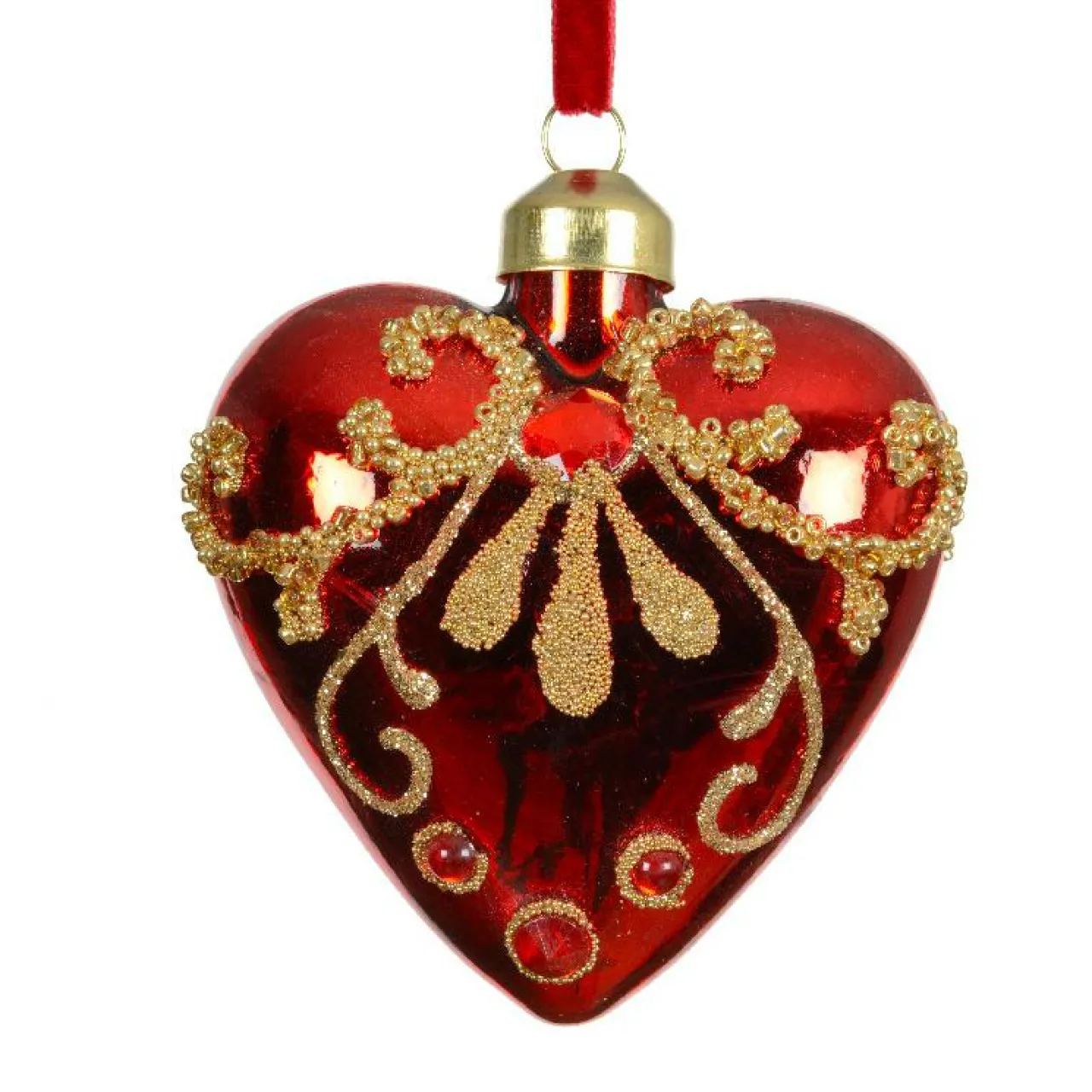 Décoration De Sapin|KAEMINGK Lot de 2 suspensions en verre (H8 cm) Coeurs précieux pailleté or Rouge