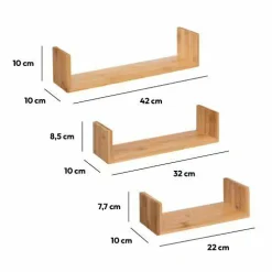 Étagère Murale|ATMOSPHERA Lot de 3 étagères bambou (L22-32-42 cm) Fixy Naturel