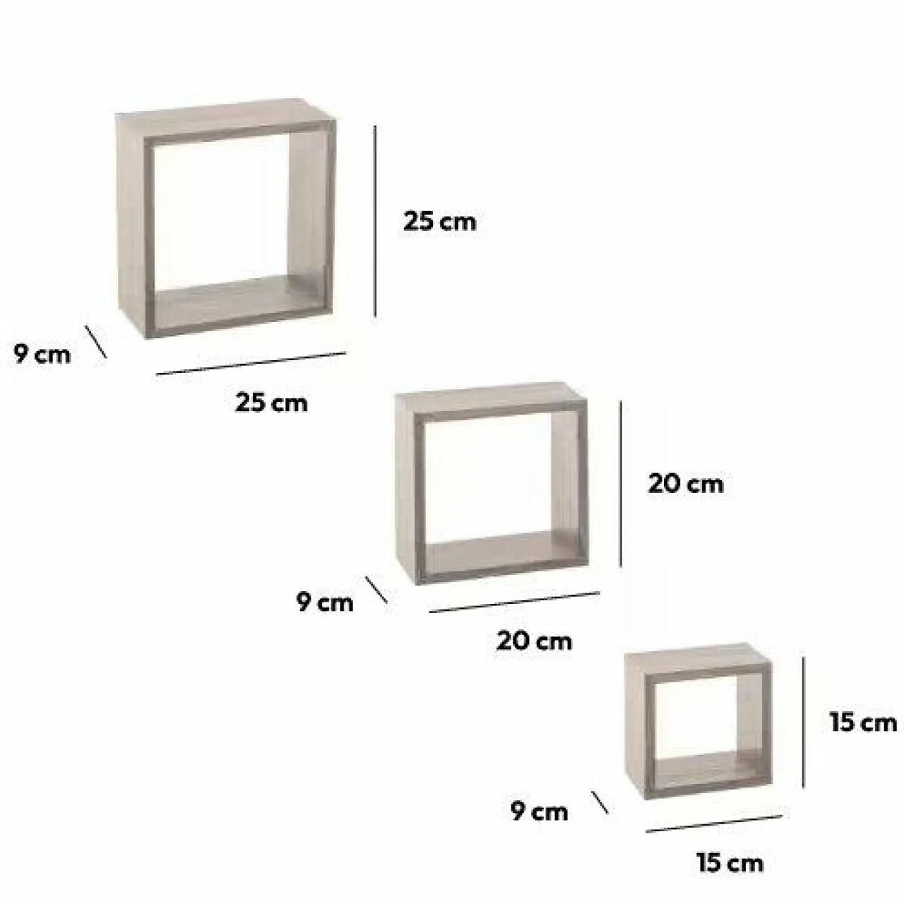 Étagère Murale|ATMOSPHERA Lot de 3 étagères bois (H15-20-25 cm) Cube Gris Gris clair