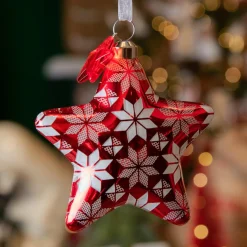 Décoration De Sapin|KAEMINGK Lot de 2 étoiles de Noël à suspendre en verre (H8 cm) Floconées Rouge