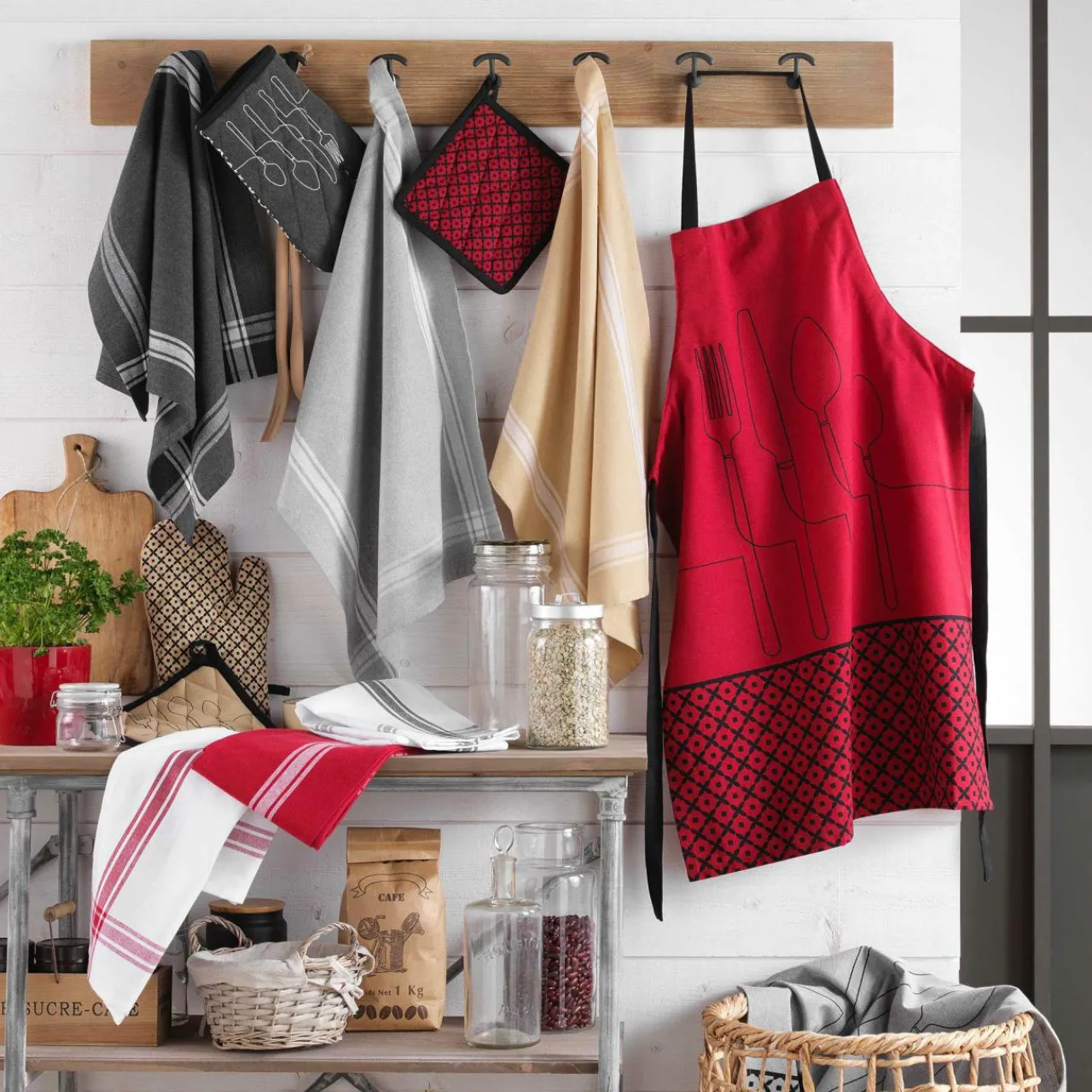 Accessoire Cuisine|DOUCEUR D'INTERIEUR Lot de 2 torchons coton recyclé Cuisiline Beige