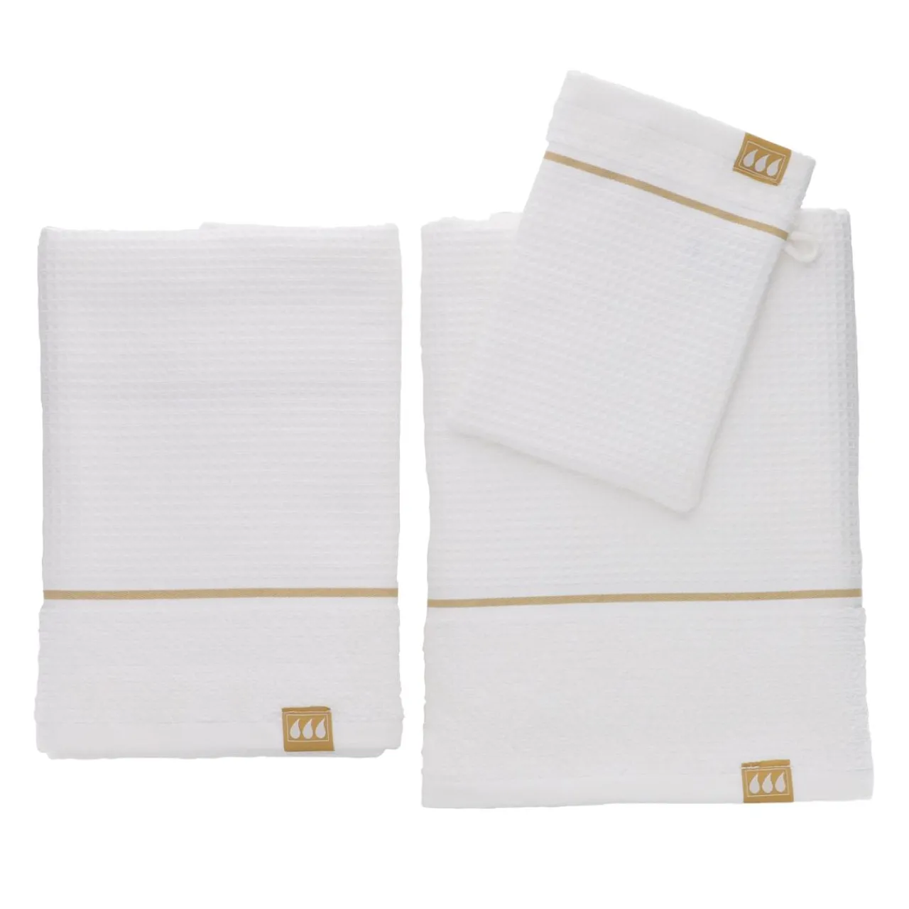 Linge De Bain|Serviette De Bain|TENDANCE Lot de serviettes de bain 50x90 cm + 70x130 cm + 1 gant de toilette Japandi et or Blanc