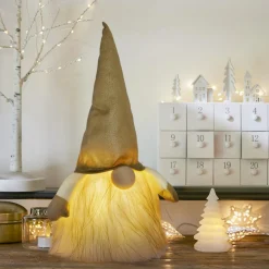 Père Noël, Animaux Et Personnage|Déco Et Objet Lumineux|JJA Lutin lumineux à piles (H40 cm) Rémi et bonnet Dé Or