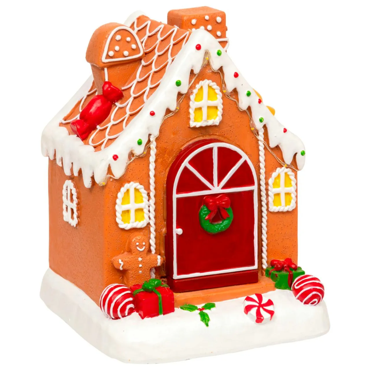 Village De Noël Lumineux|JJA Maisonnette lumineuse, musicale et animée à piles (H16 cm) Joyeux Pain d'épices Multicolore