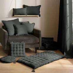 Coussin De Sol|EMINZA Matelas de sol coton (120 x 60 cm) Pixel Gris Anthracite