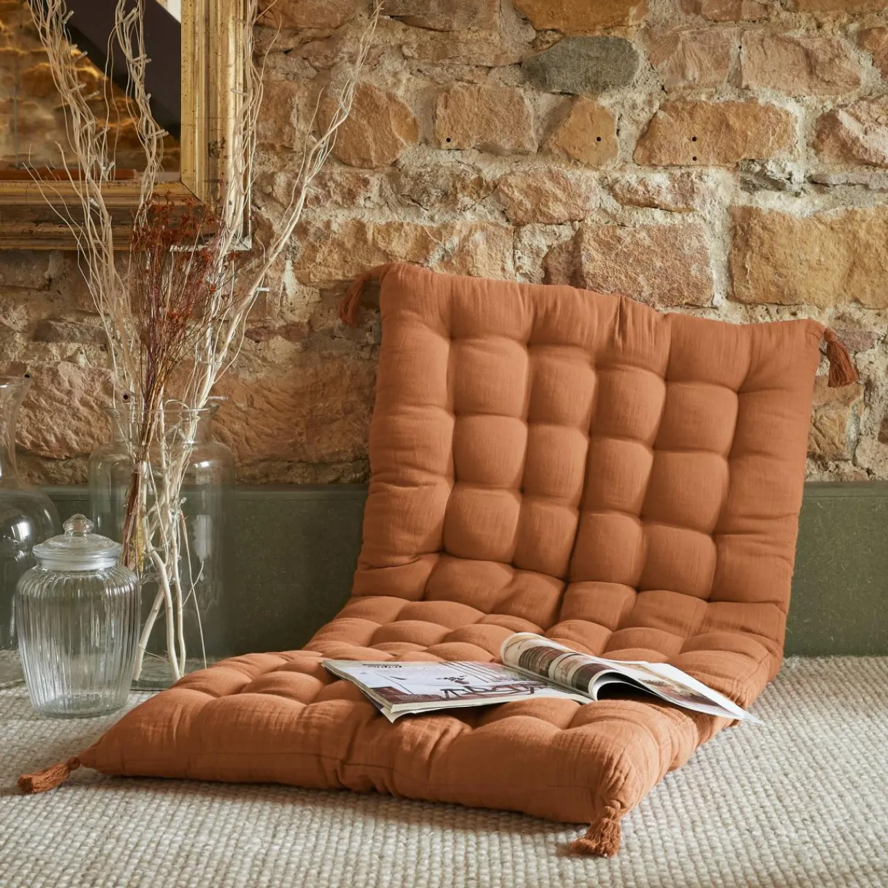 Coussin De Sol|EMINZA Matelas de sol gaze de coton (60 x 120 cm) Gaïa Abricot