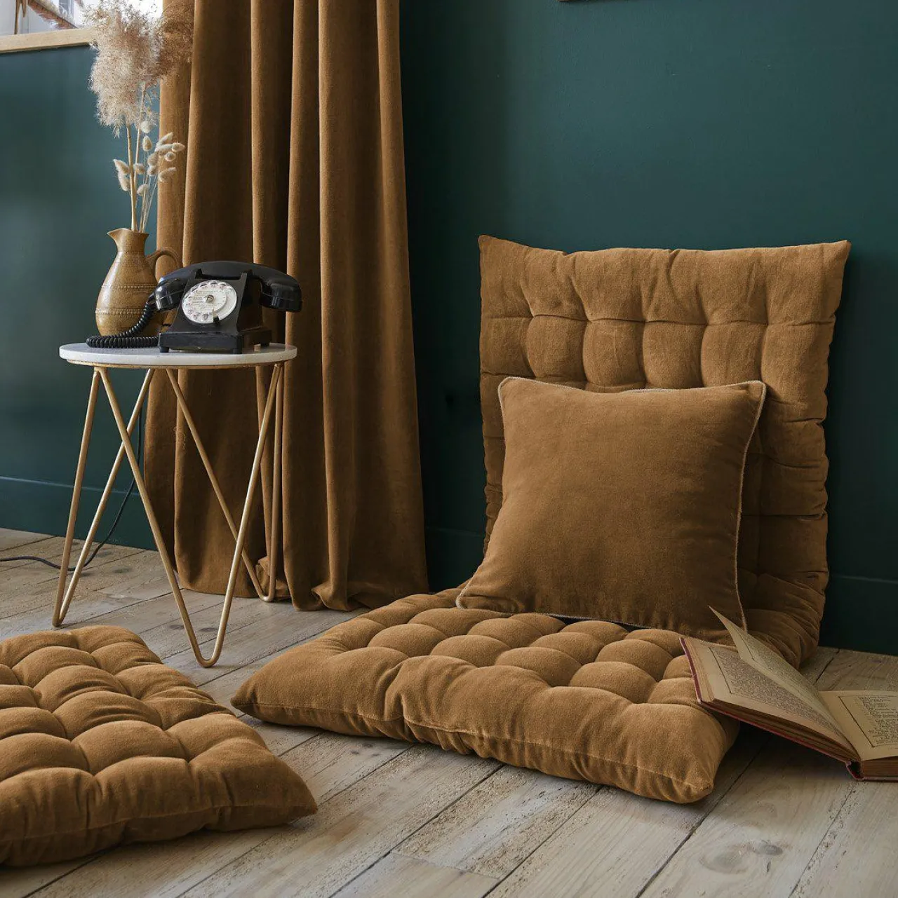 Coussin De Sol|EMINZA Matelas de sol velours de coton (60 x 120 cm) Victor Camel