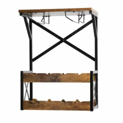 Range Bouteilles|EMINZA Meuble range-bouteilles industriel 8 emplacements et porte-verres (H56 cm) Tiago Noir