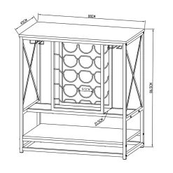Range Bouteilles|EMINZA Meuble range-bouteilles industriel 12 emplacements et porte-verres (H86 cm) Louis Marron