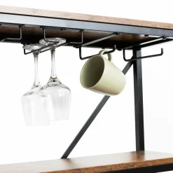 Range Bouteilles|EMINZA Meuble range-bouteilles industriel 10 emplacements et porte-verres (H178 cm) Léon Marron