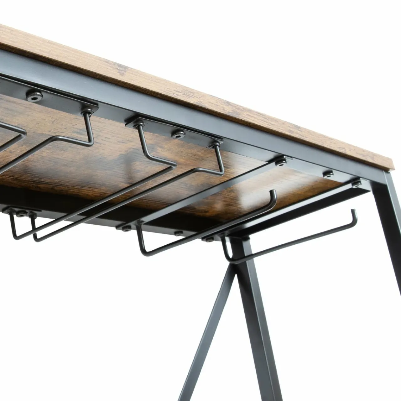 Range Bouteilles|EMINZA Meuble range-bouteilles industriel 10 emplacements et porte-verres (H178 cm) Léon Marron