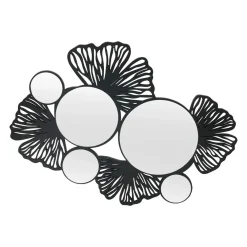 Toile, Cadre, Déco Murale|Accessoire Salle De Bain|EMINZA Miroir et décoration murale en bois (77 cm) Ginkgo Noir