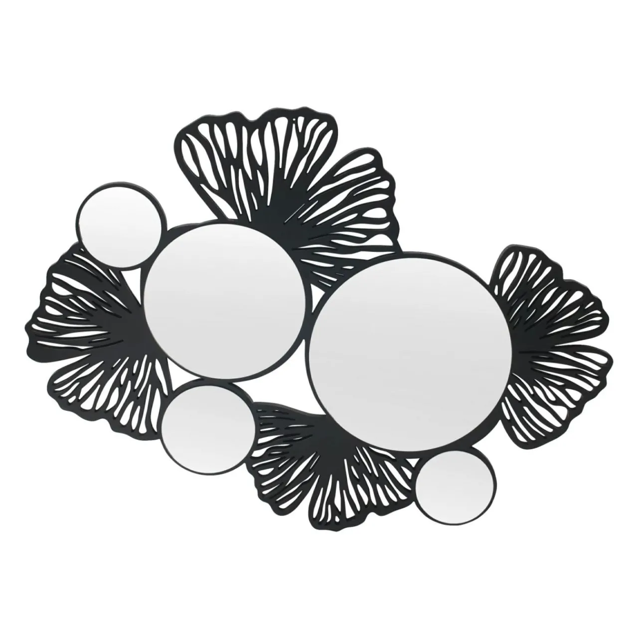 Toile, Cadre, Déco Murale|Accessoire Salle De Bain|EMINZA Miroir et décoration murale en bois (77 cm) Ginkgo Noir