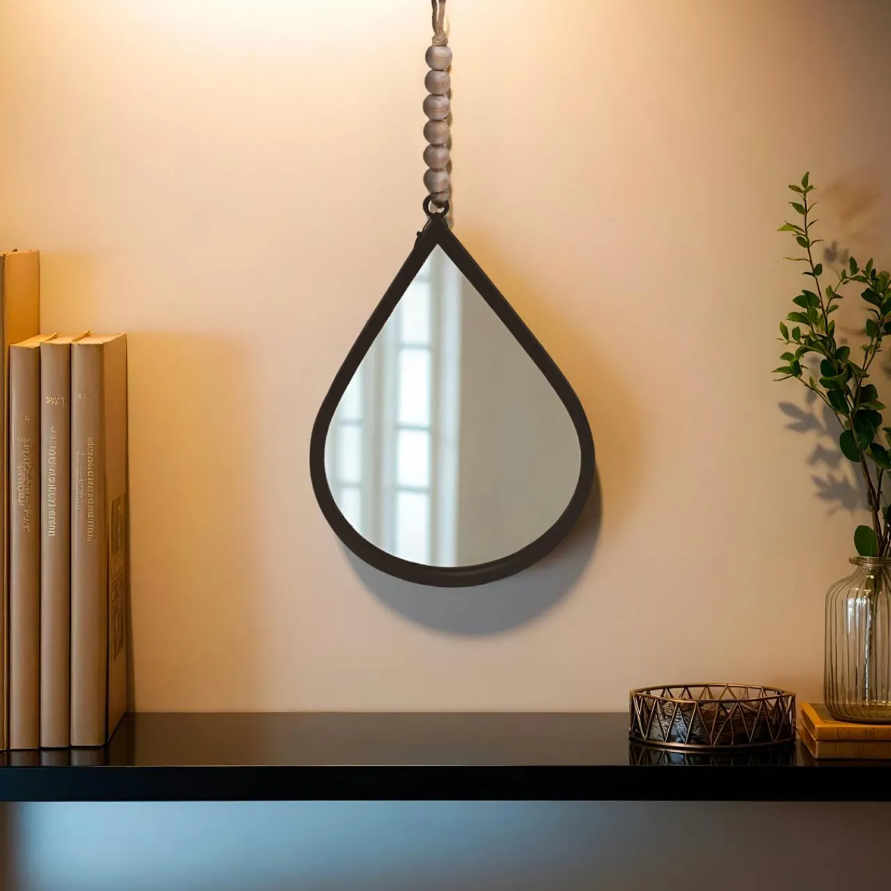 Accessoire Salle De Bain|Miroir|EMINZA Miroir mural en métal (H37 cm) Goutte d'eau Noir