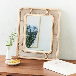 Accessoire Salle De Bain|Miroir|OSTARIA Miroir mural rectangulaire en rotin (H39 cm) Dalila Naturel