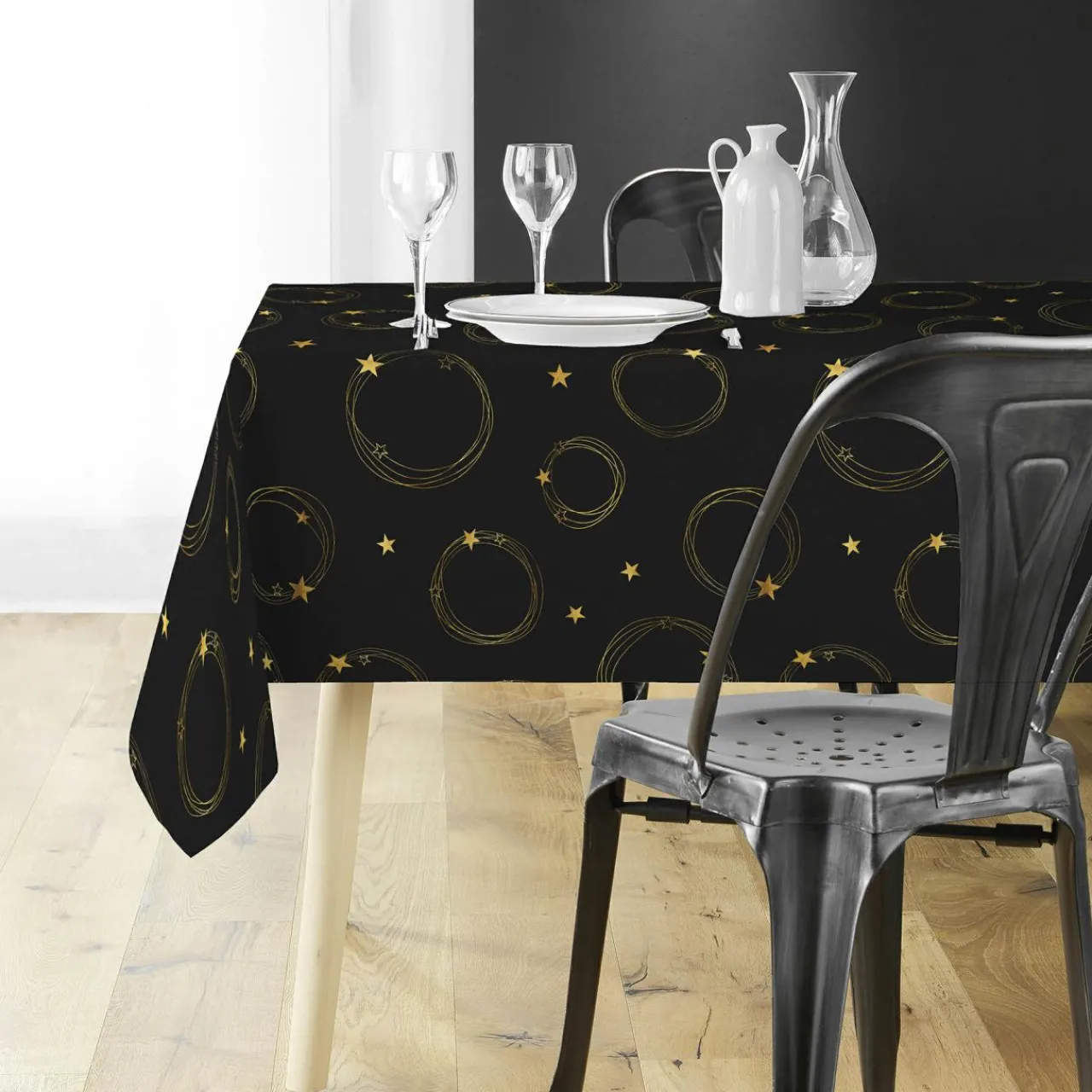 Nappe Et Chemin De Table|Douceur d interieur Nappe de Noël rectangulaire (150 x 240 cm) Star et Or Noir