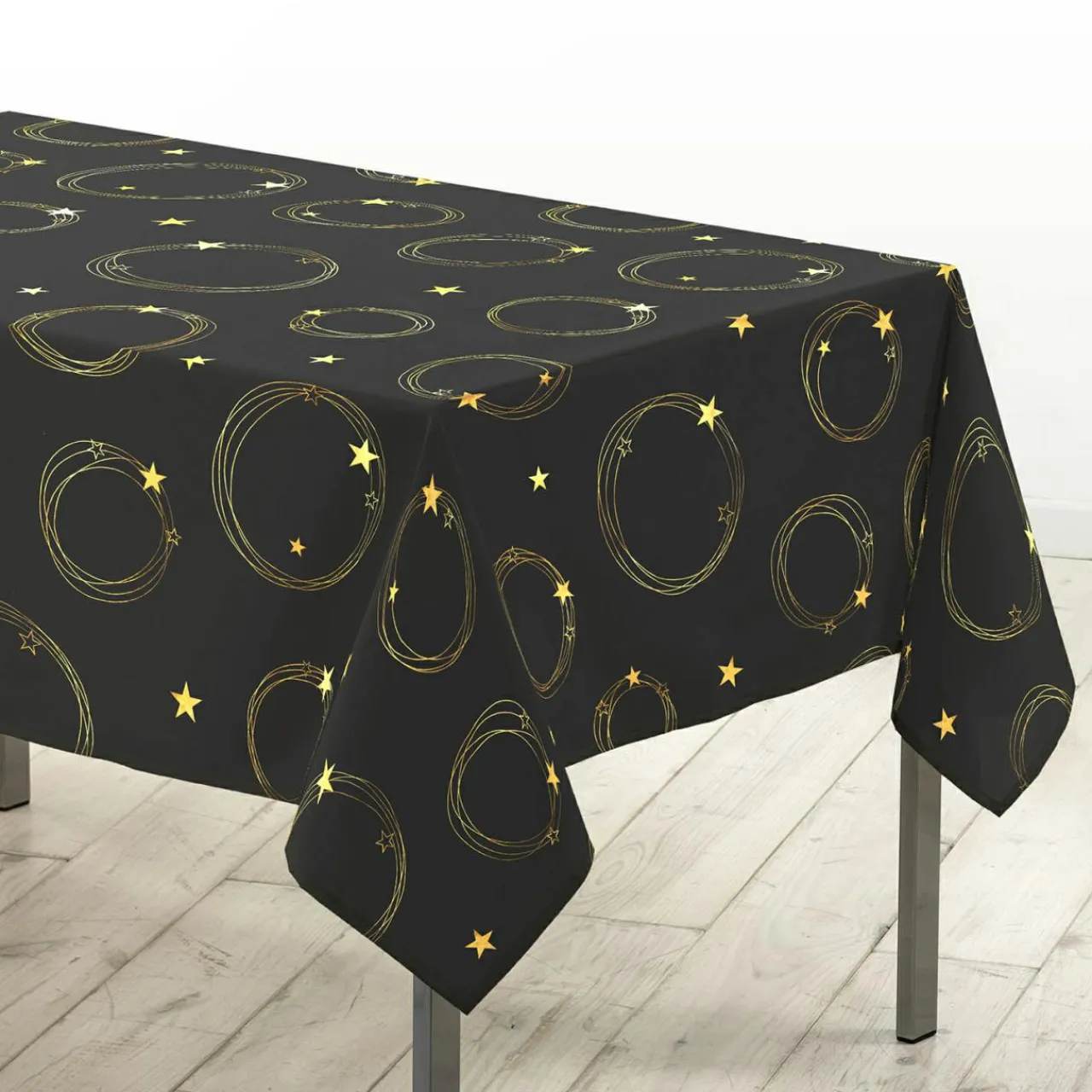 Nappe Et Chemin De Table|Douceur d interieur Nappe de Noël rectangulaire (150 x 240 cm) Star et Or Noir