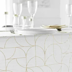 Nappe Et Chemin De Table|douceur d'intu017drieur Nappe de Noël rectangulaire anti tache (140 x 240 cm) Loux Blanc et dé Or