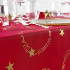 Nappe Et Chemin De Table|douceur d'intu017drieur Nappe de Noël rectangulaire anti tache (150 x 240 cm) Star et doré Rouge