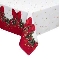 Nappe Et Chemin De Table|FEERIC LIGHTS Nappe de Noël rectangulaire coton (140 x 240 cm) Guirlande Festive Rouge