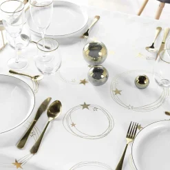 Nappe Et Chemin De Table|douceur d'intu017drieur Nappe de Noël rectangulaire anti tache (150 x 240 cm) Star et doré Blanc