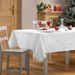 Nappe Et Chemin De Table|Douceur d interieur Nappe de Noël rectangulaire (140 x 300 cm) Flocon d'hiver Blanc