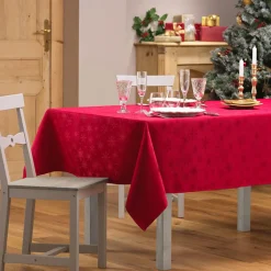 Nappe Et Chemin De Table|Douceur d interieur Nappe de Noël rectangulaire (140 x 300 cm) Flocon d'hiver Rouge