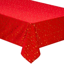 Nappe Et Chemin De Table|JJA Nappe de Noël rectangulaire (140 x 240 cm) Pluie d'étoiles et doré Rouge