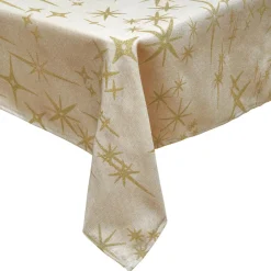 Nappe Et Chemin De Table|JJA Nappe de Noël rectangulaire (140 x 240 cm) Étoiles Célestes et doré Beige