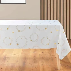 Nappe Et Chemin De Table|douceur d'intu017drieur Nappe de Noël rectangulaire anti tache (150 x 300 cm) Star et doré Blanc