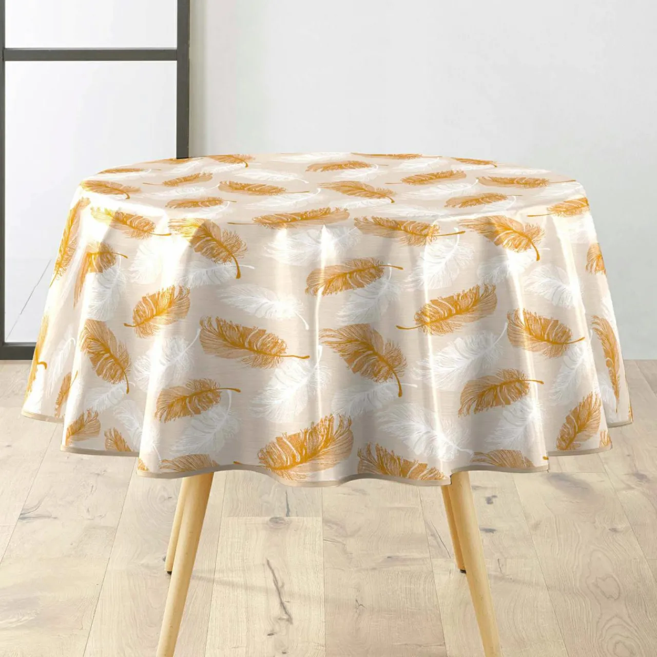 Nappe De Table|douceur d'intu017drieur Nappe enduite PVC Ronde (160 cm) Sarina Taupe