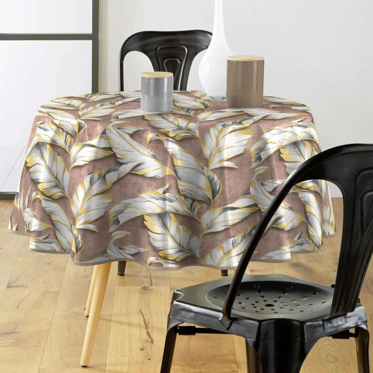 Nappe De Table|douceur d'intu017drieur Nappe enduite PVC ronde imperméable (Diamètre 160 cm) Ebany Chocolat