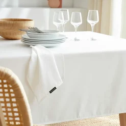 Nappe De Table|EMINZA Nappe rectangulaire anti tache (140 x 200 cm) Elise he Blanc