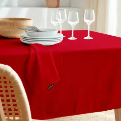Nappe De Table|EMINZA Nappe rectangulaire anti tache (140 x 350 cm) Elise Rouge