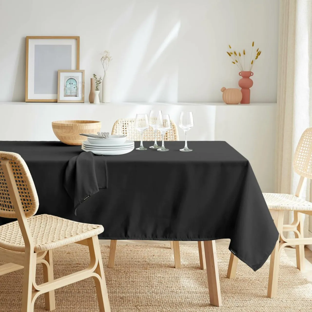 Nappe De Table|EMINZA Nappe rectangulaire anti tache (140 x 200 cm) Elise e Noir