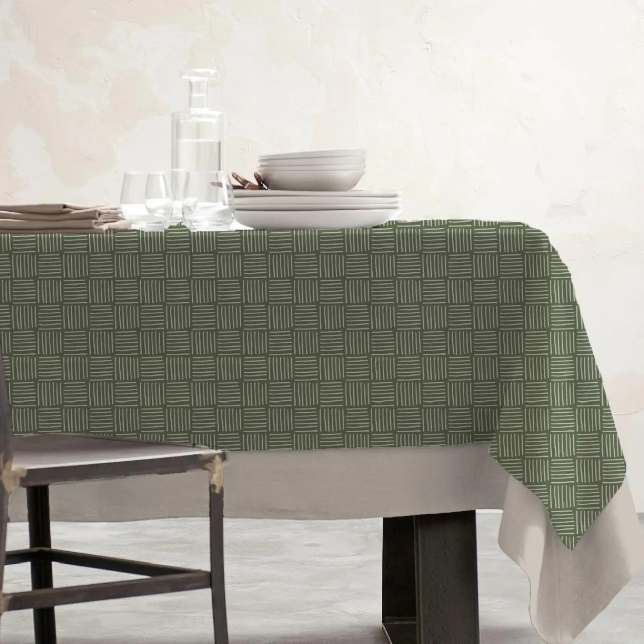 Nappe De Table|EMINZA Nappe rectangulaire coton enduit (150 x 250 cm) Paolo e Vert