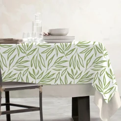Nappe De Table|EMINZA Nappe rectangulaire coton enduit (150 x 350 cm) Galice Vert Eucalyptus