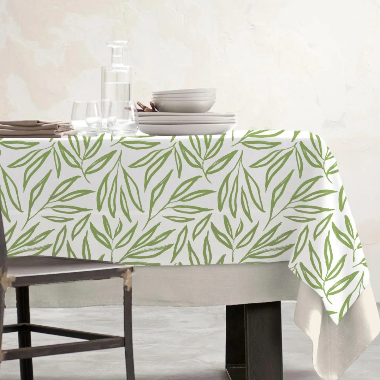 Nappe De Table|EMINZA Nappe rectangulaire coton enduit (150 x 350 cm) Galice Vert Eucalyptus