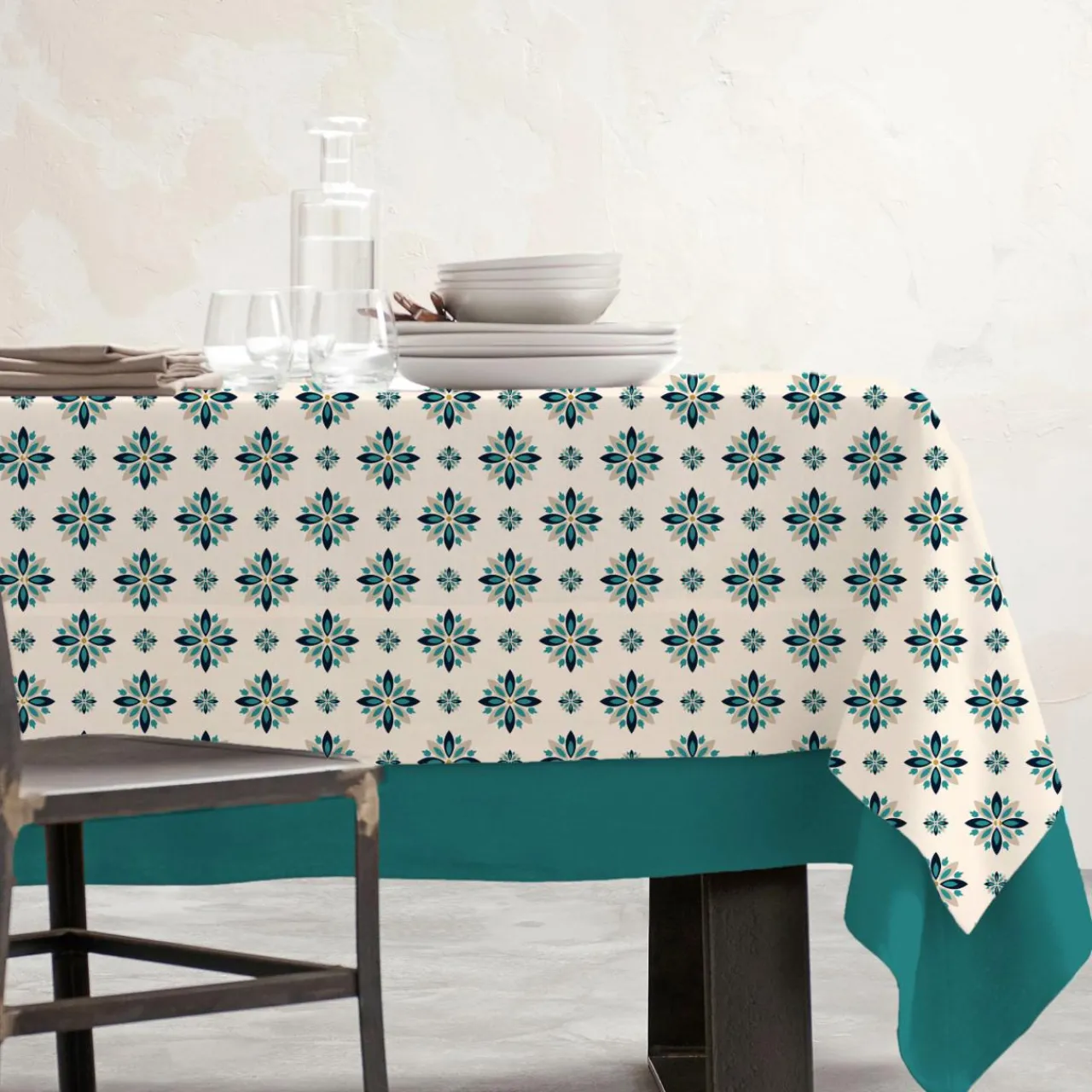 Nappe De Table|EMINZA Nappe rectangulaire coton enduit (150 x 350 cm) Porto Multicolore