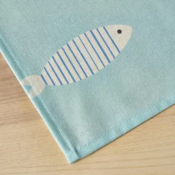 Nappe De Table|EMINZA Nappe rectangulaire coton enduit (150 x 350 cm) Fish e Bleu