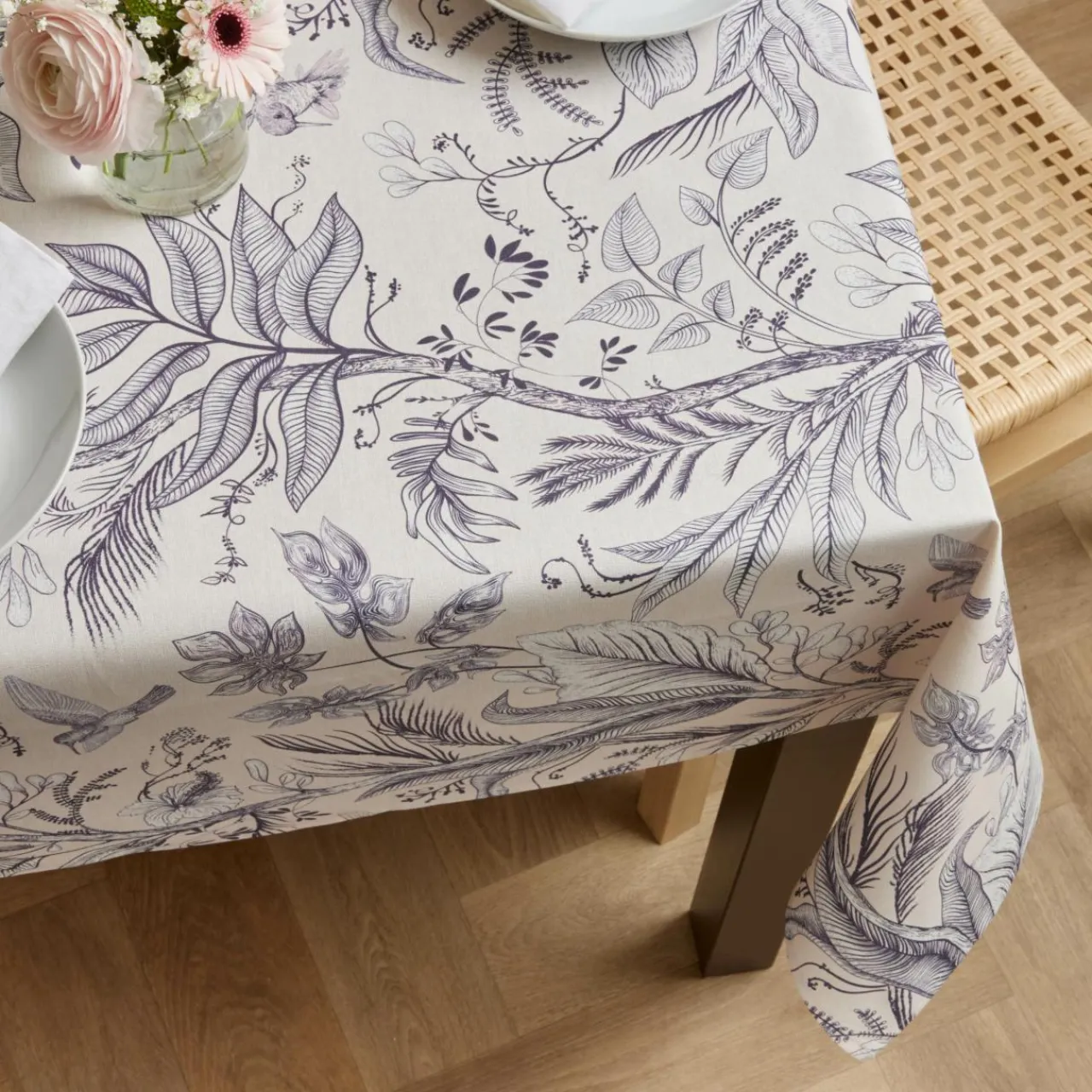 Nappe De Table|EMINZA Nappe rectangulaire coton enduit (150 x 250 cm) Colibri e Gris