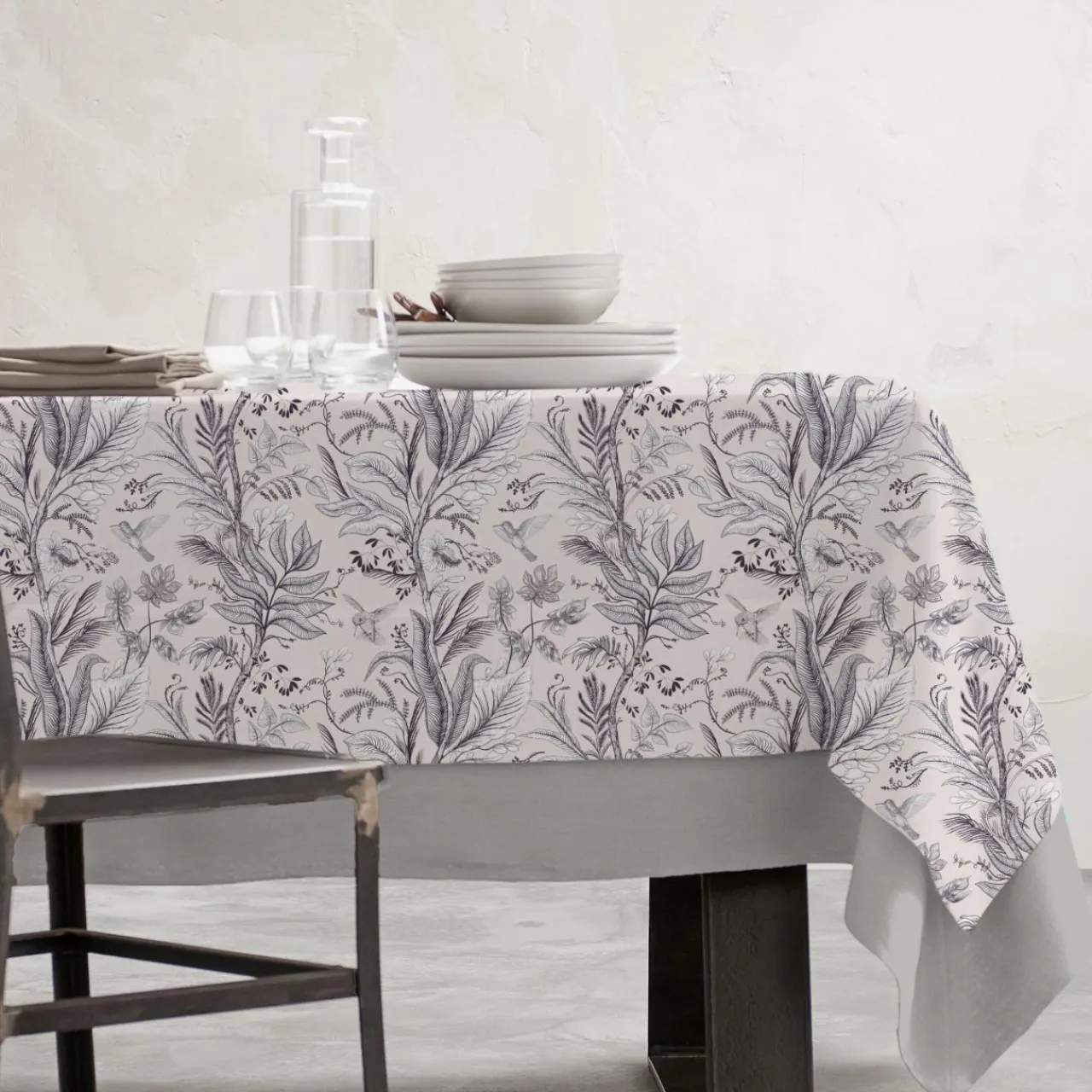 Nappe De Table|EMINZA Nappe rectangulaire coton enduit (150 x 250 cm) Colibri e Gris