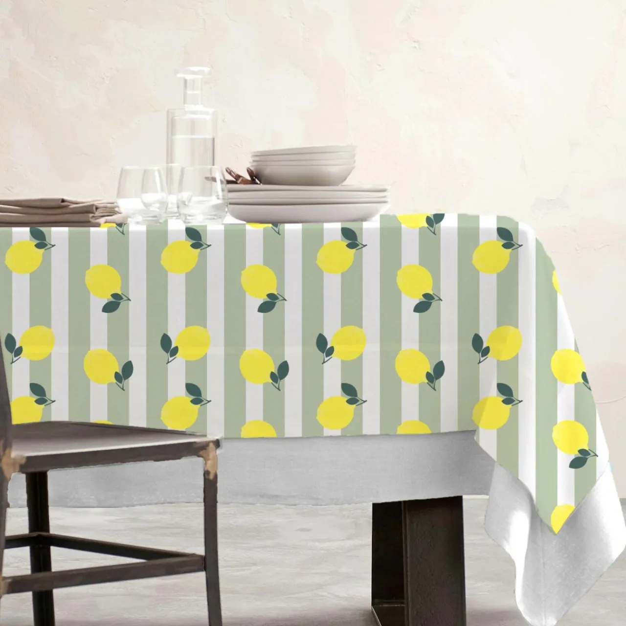 Nappe De Table|EMINZA Nappe rectangulaire coton enduit (150 x 350 cm) Antibes e Vert