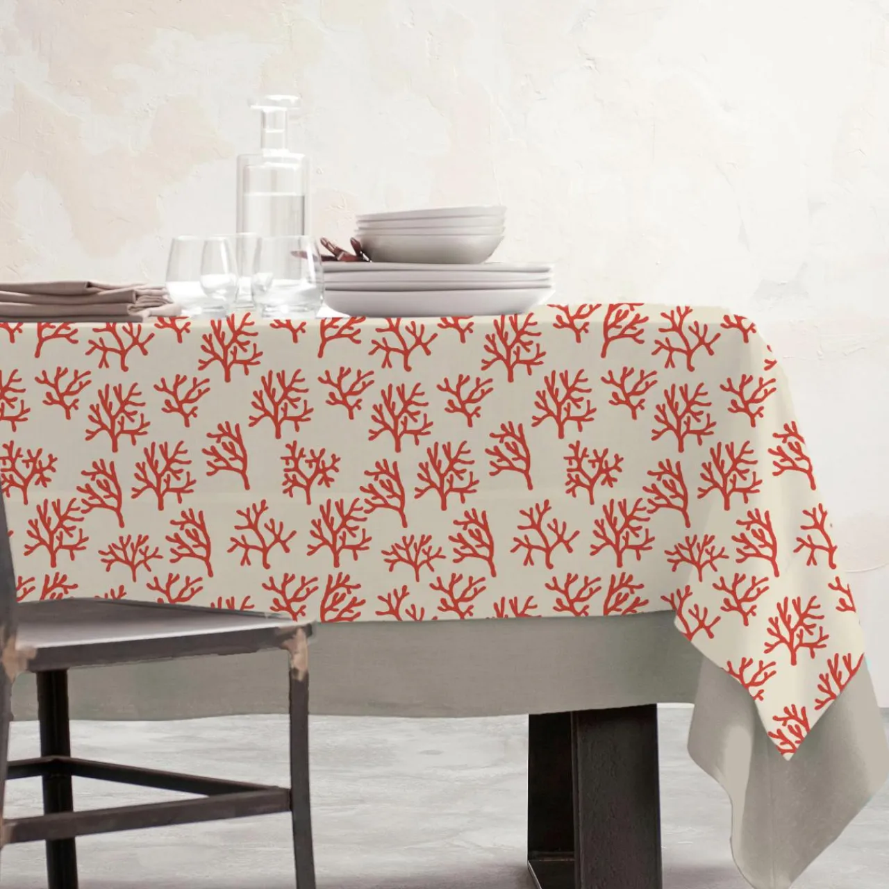 Nappe De Table|EMINZA Nappe rectangulaire coton enduit (150 x 350 cm) Moorea Corail Orange