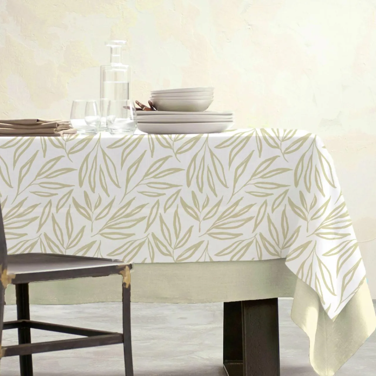 Nappe De Table|EMINZA Nappe rectangulaire coton enduit (150 x 350 cm) Galice Beige